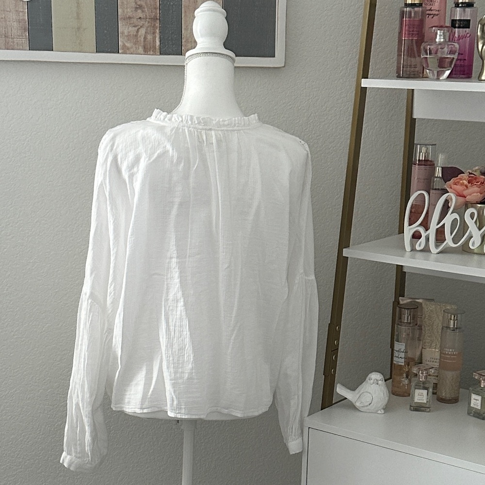 a.n.a White Long Sleeve Lightweight Cotton Peasant Blouse - Picture 6 of 6